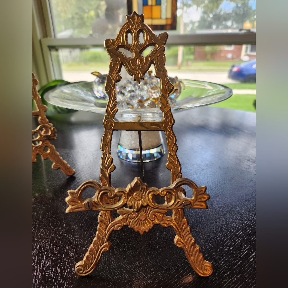 Vintage Antique Brass Easel Stand Picture Plate Portrait Holder Display